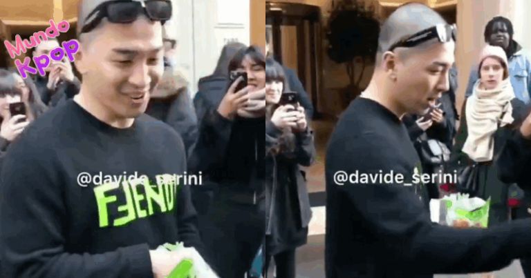 Una bella persona: Taeyang fue captando dando dulces a las fanáticas que lo esperaban recientemente durante un horario en el extranjero